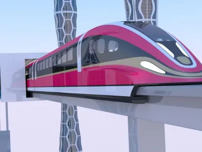 Future skyscrapers with maglev station 3D model