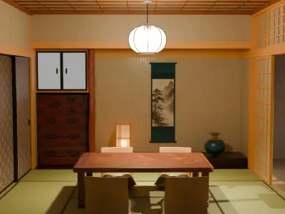 Japanese-style room Ume in a Ryokan 3D model
