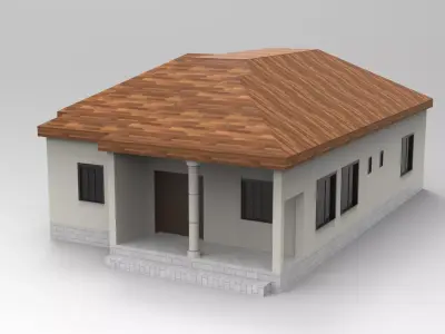 House Design - Single Story - Inclinde Roof 3D model