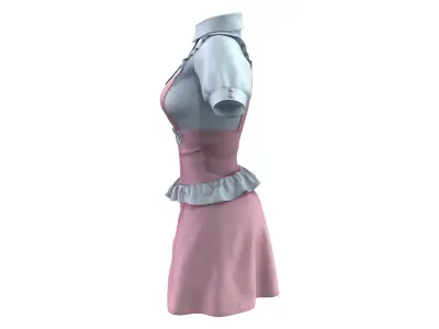 Pink Corset Dress With Straps Over White Blouse Low-poly 3D model