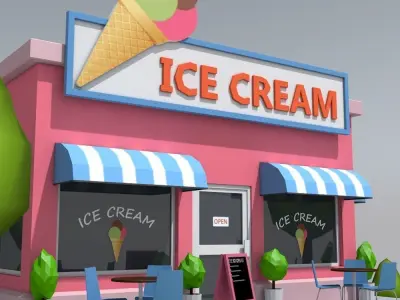 Low Poly Ice Cream Shop Low-poly 3D model