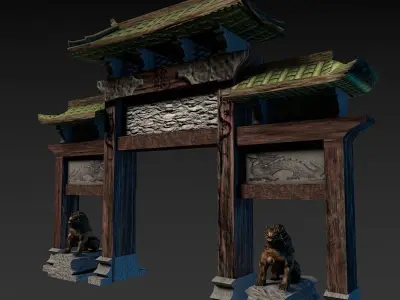 Asian Gateway Low-poly 3D model