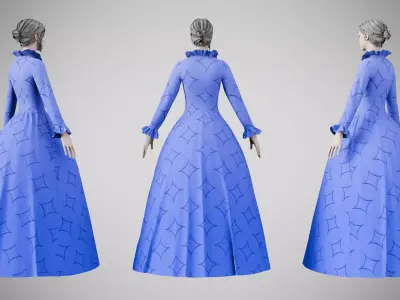 Dress 30 Very Light Blue With Design Low-poly 3D model