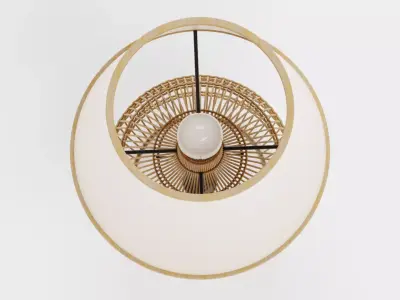 Lamp - Woven Rattan Table Light with Fabric Shade Unit 3D model