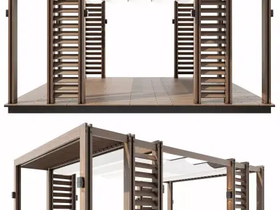 Pergola outdoor gazebo with wooden slats 3D model