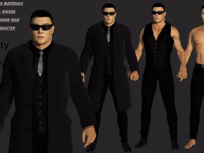 3D REALISTIC HUMAN RIGGED CHARACTER - ASIAN BODYGUARD MAN Low-poly 3D model