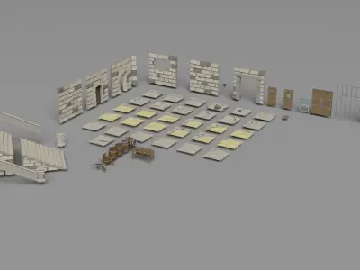 Dungeon tile set Low-poly 3D model
