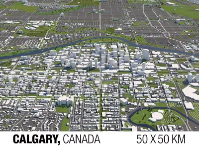 Calgary Canada 50x50km 3D City Map 3D model