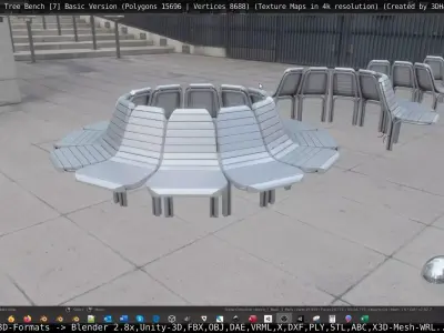  Round Tree Bench - 7 - Basic Version Low-poly 3D model