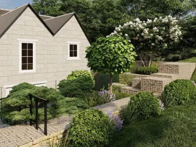 3D Exterior Scene 3D model design garden and landscape 3D 3D model