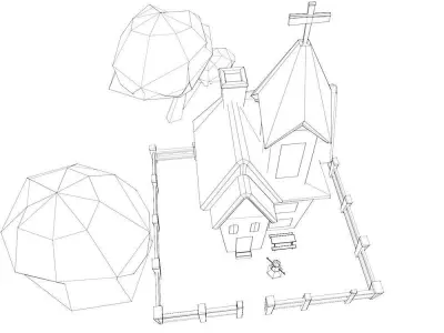 Church cartoon 3d model Low-poly 3D model