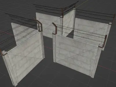 Concrete Fence with Barbed wire Low-poly 3D model