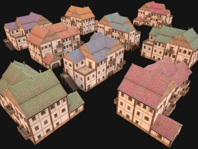 Medieval Town House Hotel Palace  Low-poly 3D model