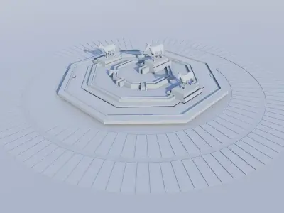 Tiered Stone Fountain and Landscape Centerpiece Low-poly 3D model