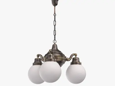 Brass Chandelier With Three Vintage Arms PBR 3D model