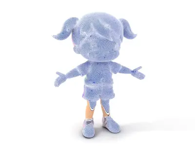 Cute PinkHaired Child Character Model  Rigged and Animated Low-poly 3D model