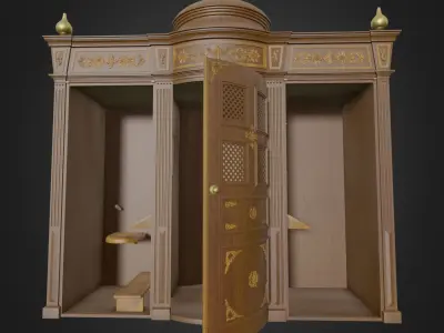 Confessional wooden church with ornate door 3D model