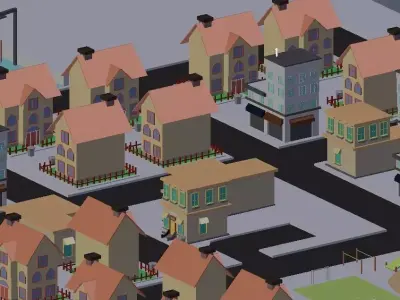 Lowcity city with houses and playground Free low-poly 3D model