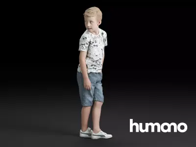 Humano Casual child boy standing and looking back 0208 3D model