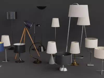 Lamps two wooden floor Low-poly 3D model