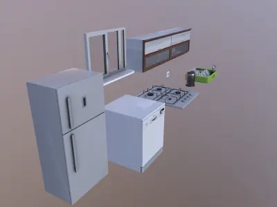 Kitchen Set sliding window on wall 3D model