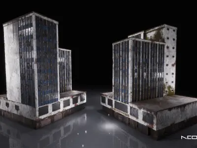 Post Apocalyptic Abandoned Buildings Low-poly 3D model