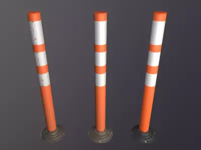 Plastic road bollard  Low-poly 3D model