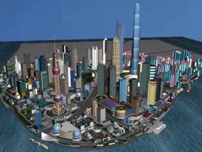 ShangHai Downtown I Low-poly 3D model