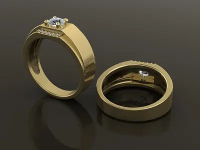 Signet Ring Square Tapered Side Diamond Row Mix Size 7-12 3D print model