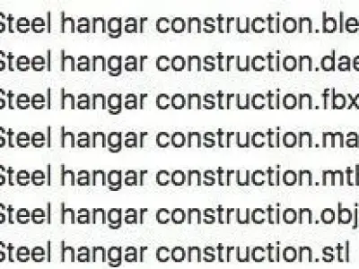 Steel hangar construction Low-poly 3D model