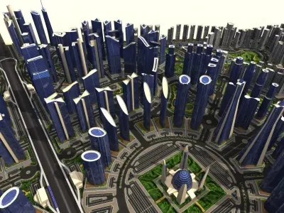 Cityscape city in shape of triangle Low-poly 3D model