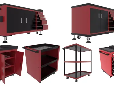 Workshop Service Trolley set 3D Model Pack