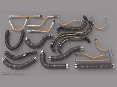  Hard Surface Kitbash Library - Canisters / Bolts / Knobs/Cables/Hoses/Tubes 