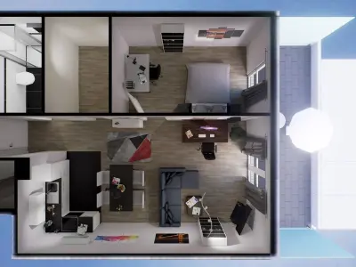 Modern Flat Interior Low-poly 3D model