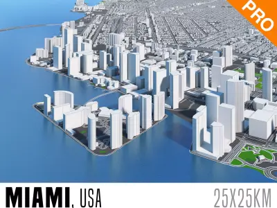 Miami City Florida Low Poly 3d model Stylized VR AR Town Low-poly 3D model
