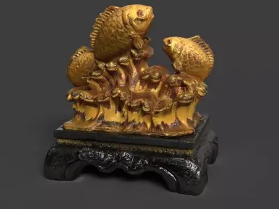 Chinese Gold Fish Treasure Pot  Low-poly 3D model