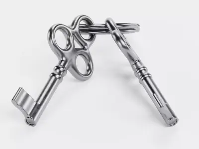 Small Keys - 2 Trefoil Handle Skeleton Keys on Ring 3D model