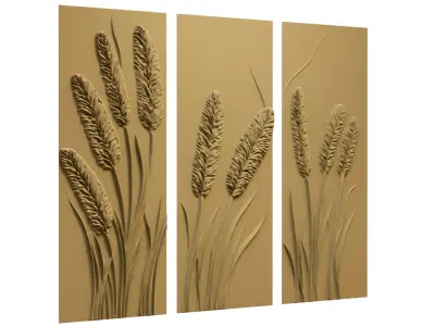 Modern Botanical Relief Wall Decor Set STL Mural CNC 404 3D model