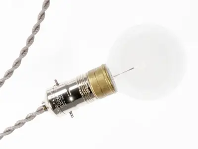 Old Nickeled Brass light bulb socket light bulb and power plug 3D model
