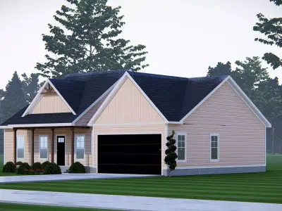 Modern American Farmhouse with Garage 3D Exterior House Model 3D model