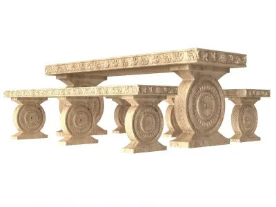 Stone Bench and Table 01 Low-poly 3D model