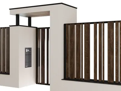 Fence with a canopy over the entrance and mailbox 3D model