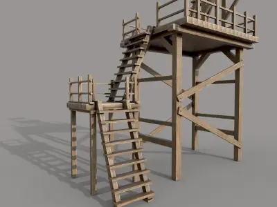Wooden Watch Tower Low-poly 3D model