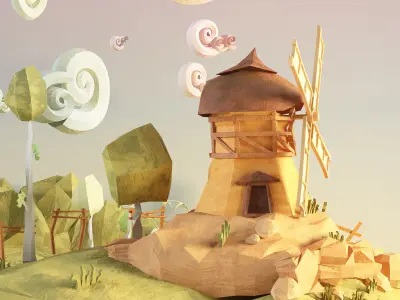 Low Poly Paper Mill Low-poly 3D model