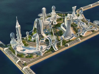 0080 - Future City Island 03 - 2D Drawing - 3ds Files 3D model