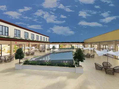 Restaurant Street with Patio Sets and Greeneries 3D model