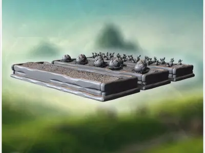 Raised garden beds with soil vegetables and wooden borders for s 3D print model