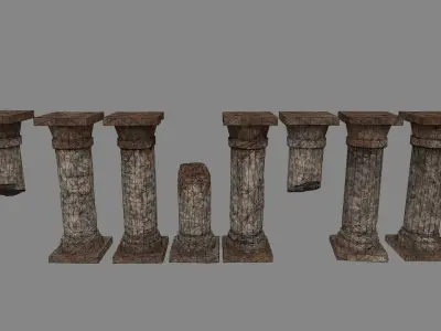 pillar set of four stone columns Low-poly 3D model