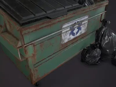 Garbage bin and bags Low-poly 3D model