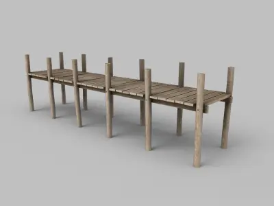 Wooden Pier Low Poly Game Ready Low-poly 3D model